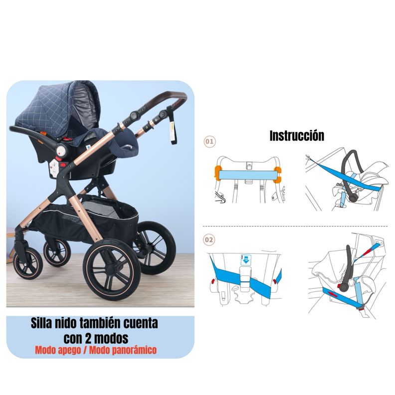 Coche Travel System Con Accesorios LuBabycas X1 Azul-5