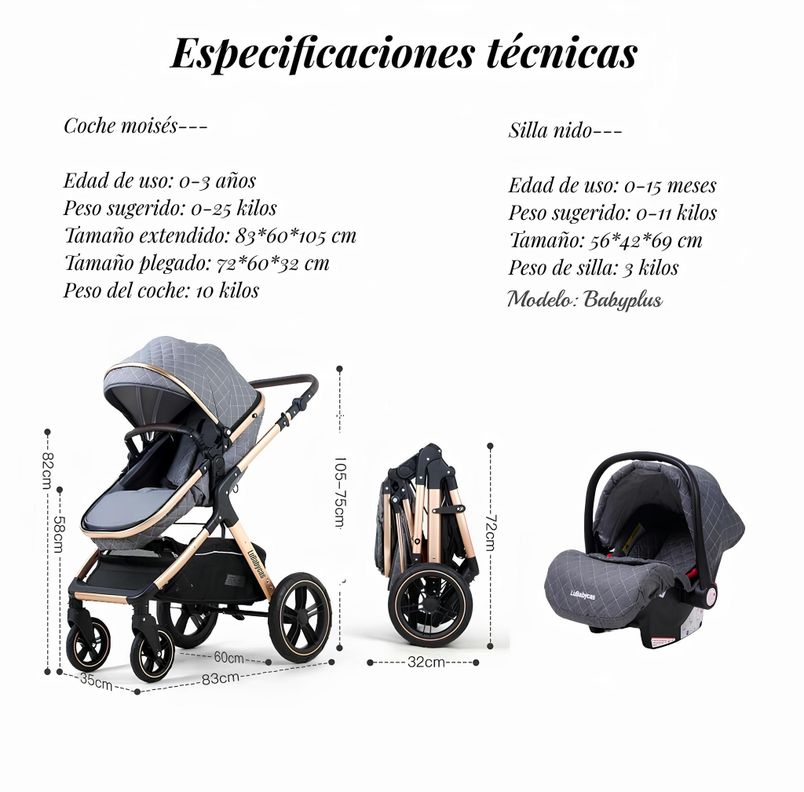 Coche Travel System Con Accesorios LuBabycas X1 Azul-7