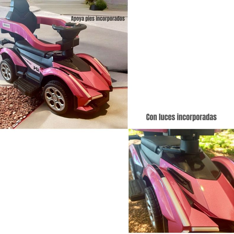 Correpasillo Andador Auto Con Manilla LuBabycas Rosado-3