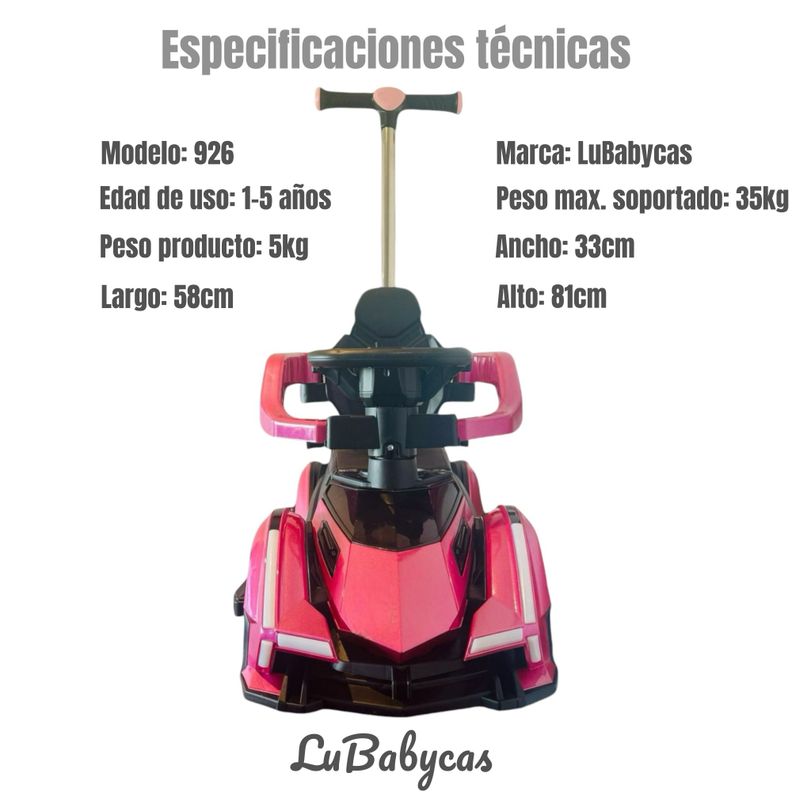 Correpasillo Andador Auto Con Manilla LuBabycas Rosado-7
