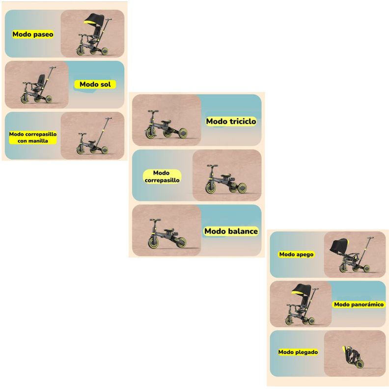 Triciclo Balance Plegable Con Bolso 9 En 1 LuBabycas Negro-2