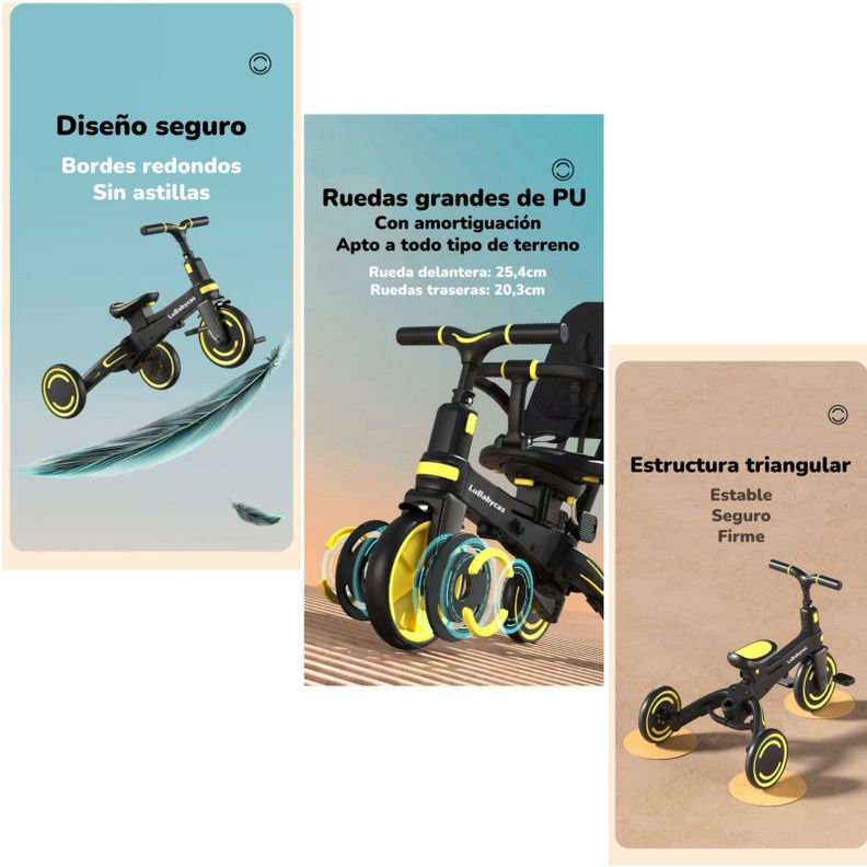 Triciclo Balance Plegable Con Bolso 9 En 1 LuBabycas Negro-3