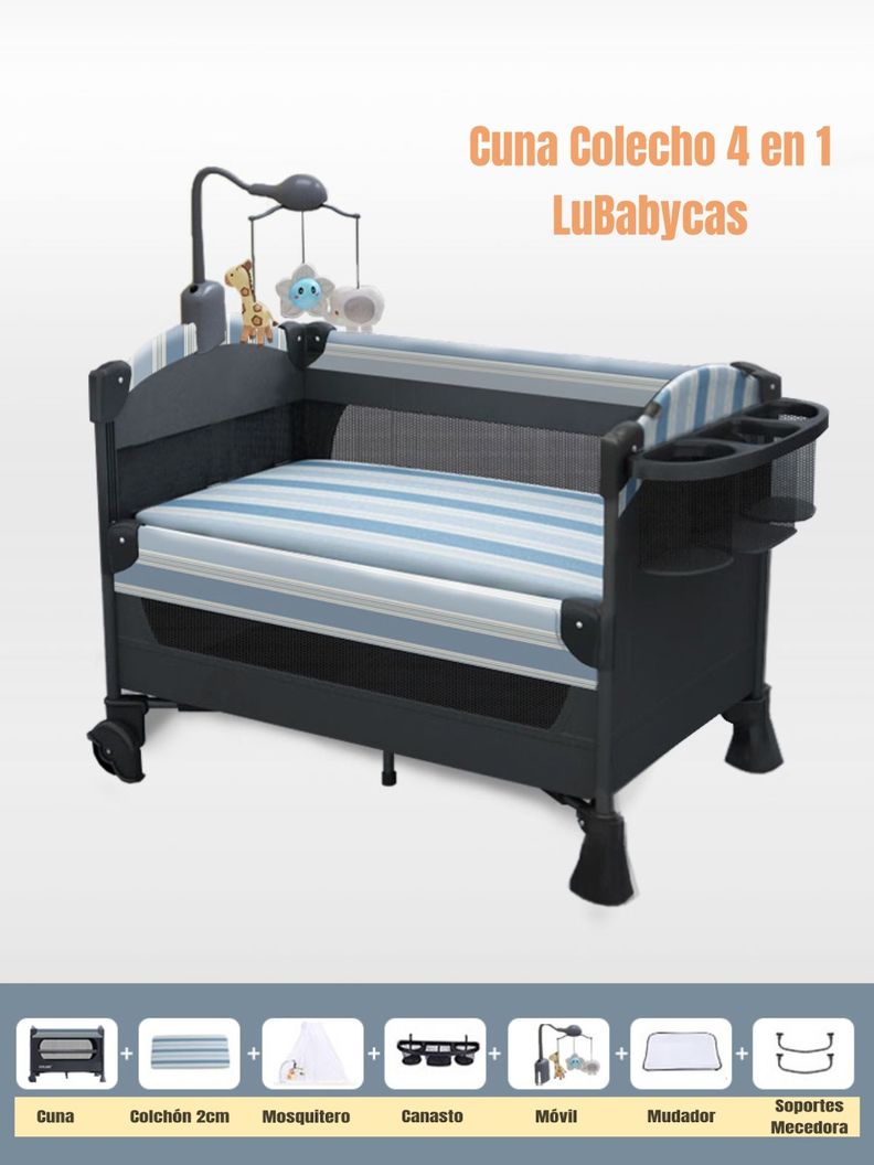 Cuna Colecho Corral Mecedora 4 En 1 Lubabycas Azul-1