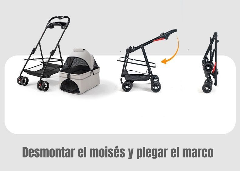 Coche Para Mascotas Perros Gatos 2 En 1 LuBabycas Gris-3