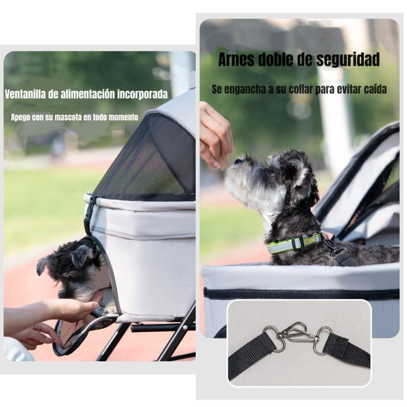 Coche Para Mascotas Perros Gatos 2 En 1 LuBabycas Gris-4