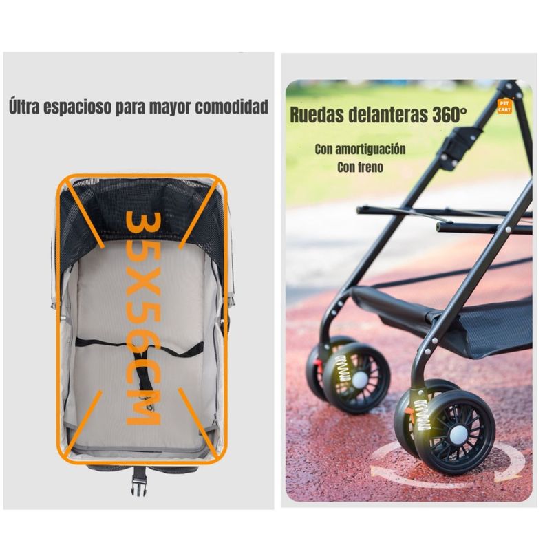 Coche Para Mascotas Perros Gatos 2 En 1 LuBabycas Gris-5
