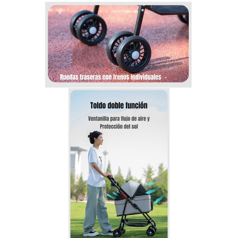 Coche Para Mascotas Perros Gatos 2 En 1 LuBabycas Gris-6