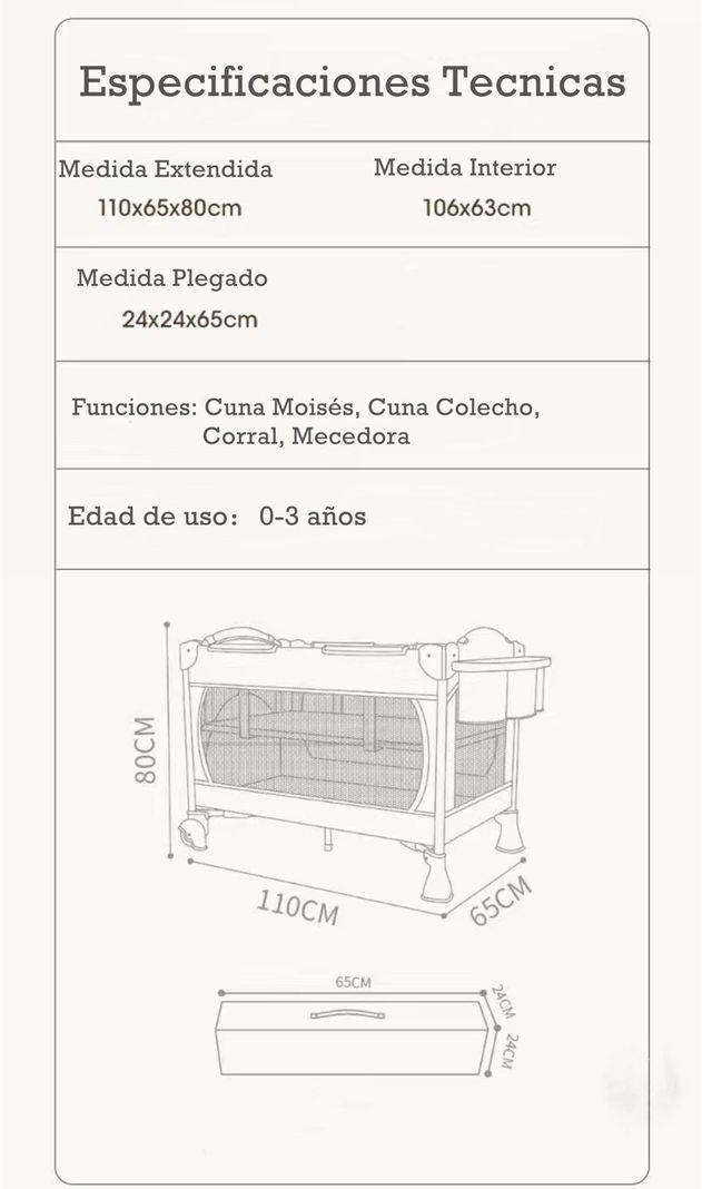 Cuna Colecho Corral Mecedora 4 En 1 Lubabycas Blanco-7