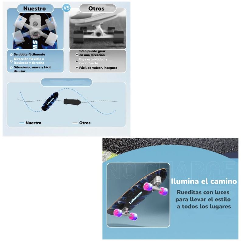 Skate Patineta De Madera Con Luces Freestyle Negra LuBabycas-3