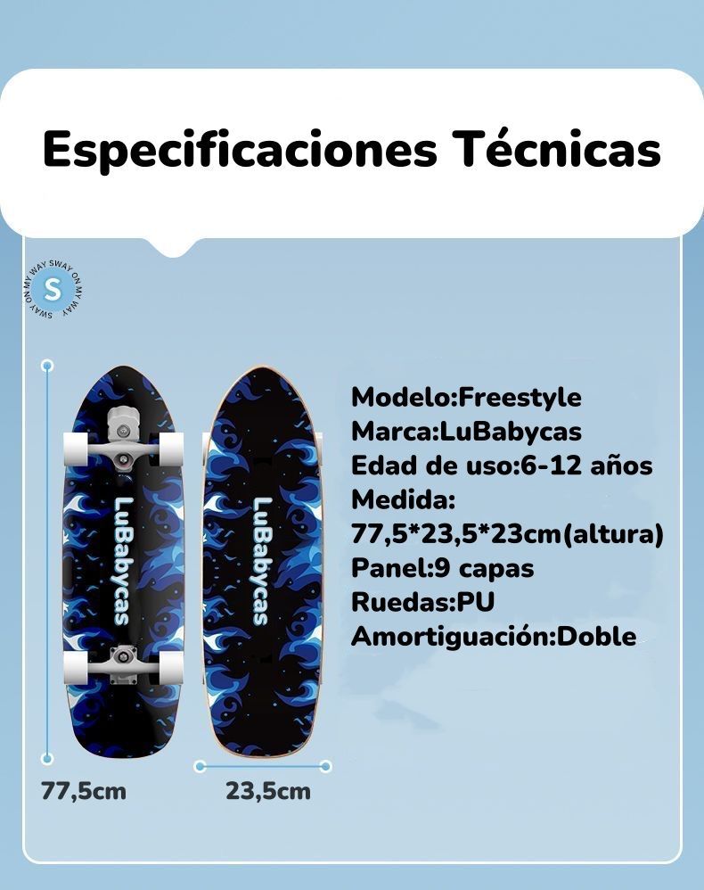 Skate Patineta De Madera Con Luces Freestyle Negra LuBabycas-7