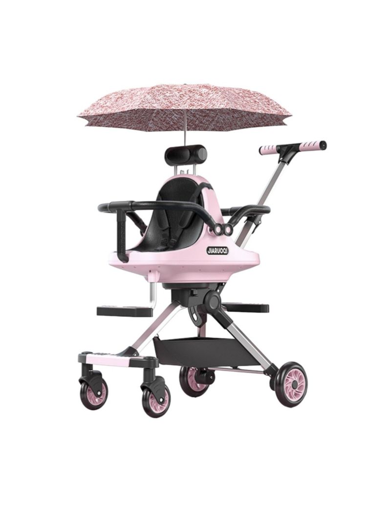 Coche de Paseo Doble Con Sombrilla Rosado By LuBabycas