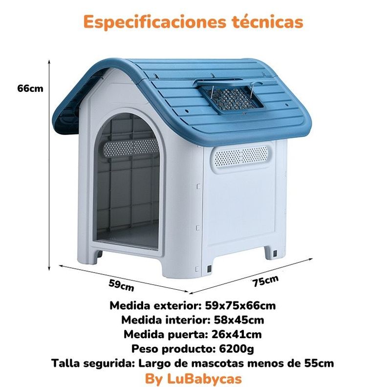 Casa De Perro Mascota Exterior Mediana 75cm Azul LuBabycas-7