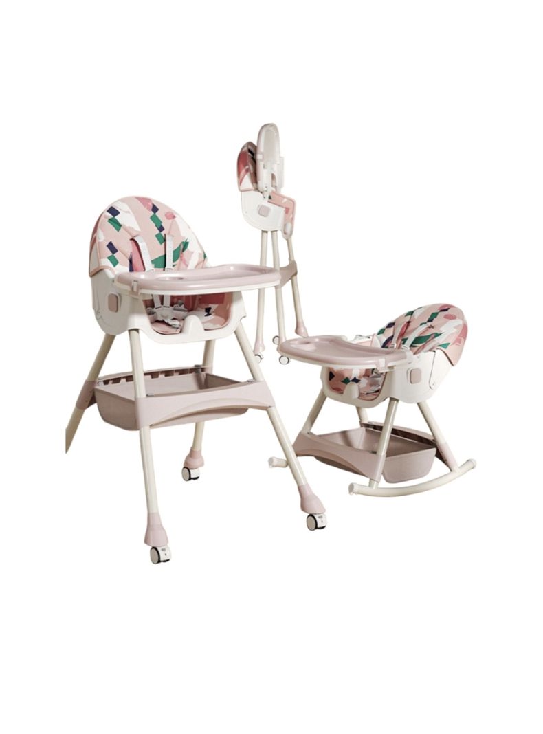 Silla De Comer Mecedora 2 En 1 Con Ruedas Rosada Lubabycas-0