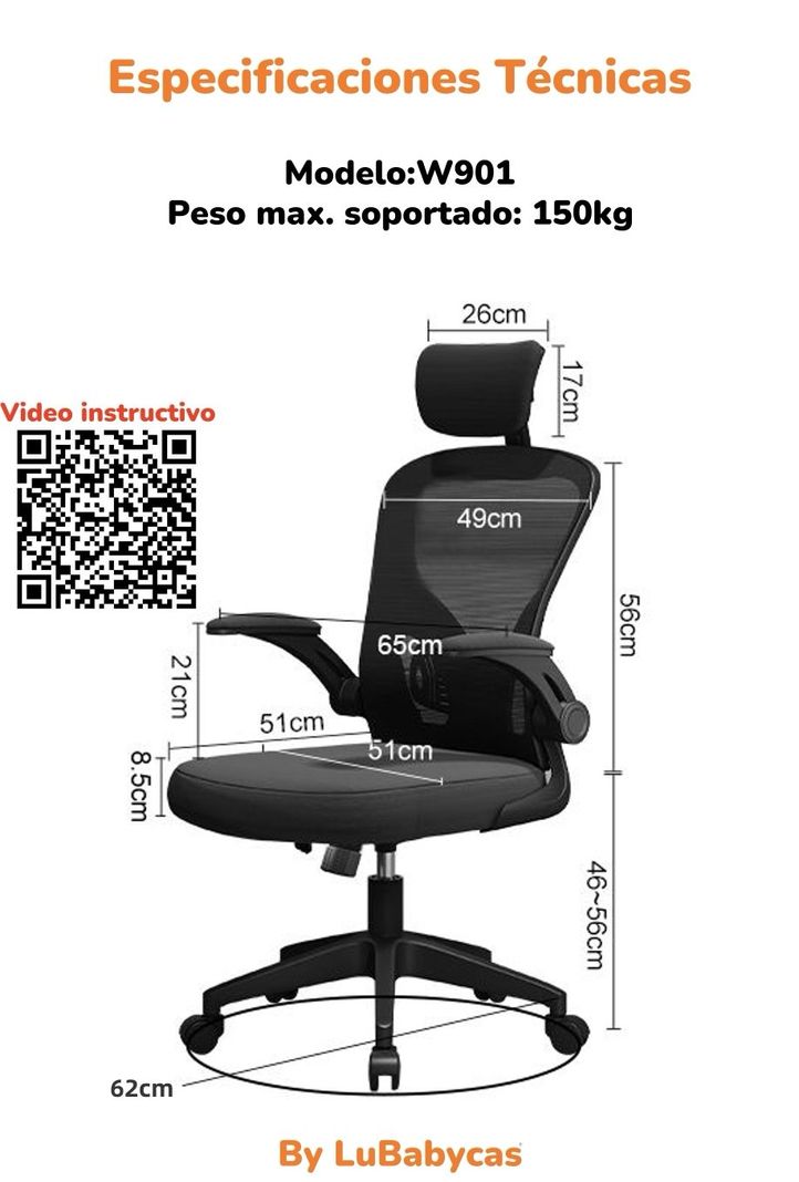 Silla De Escritorio Gris Con Apoya Cabeza W901 By LuBabycas-7