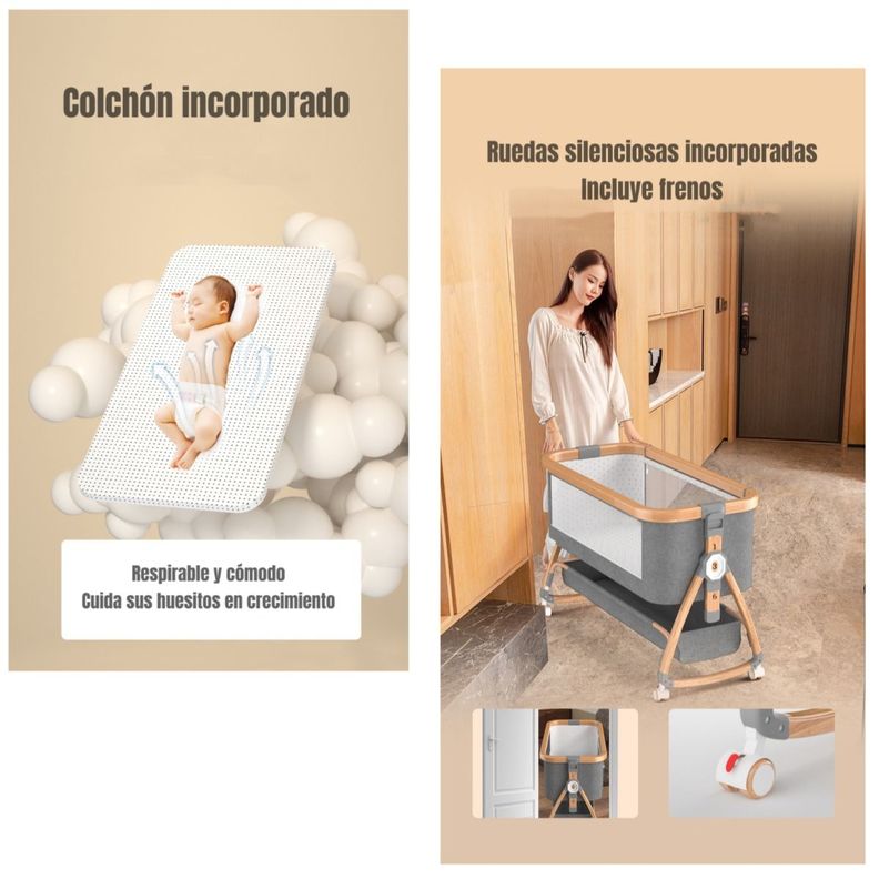 Cuna Colecho Mecedora 3 En 1 LuBabycas Gris-6