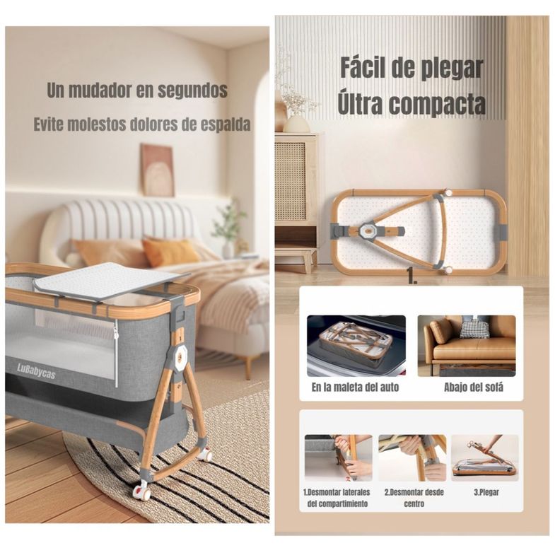 Cuna Colecho Mecedora 3 En 1 LuBabycas Gris-4