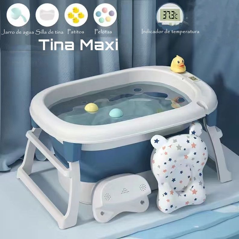 Bañera Con Cojin Termómetro Y Más Accesorios Azul Lubabycas-1