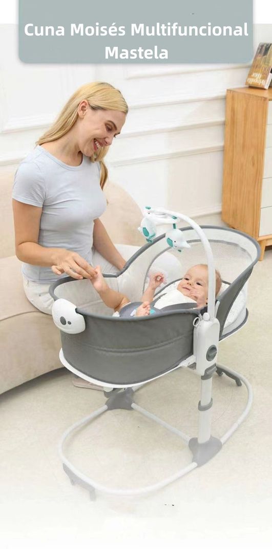 Cuna Moisés Y Columpio Con Vibración 2 En 1 Lubabycas Gris-1