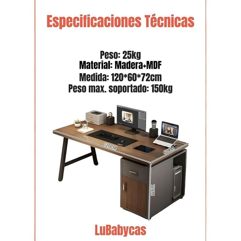 Escritorio 120cm Con Cajones Y Compartimiento Sky LuBabycas-7