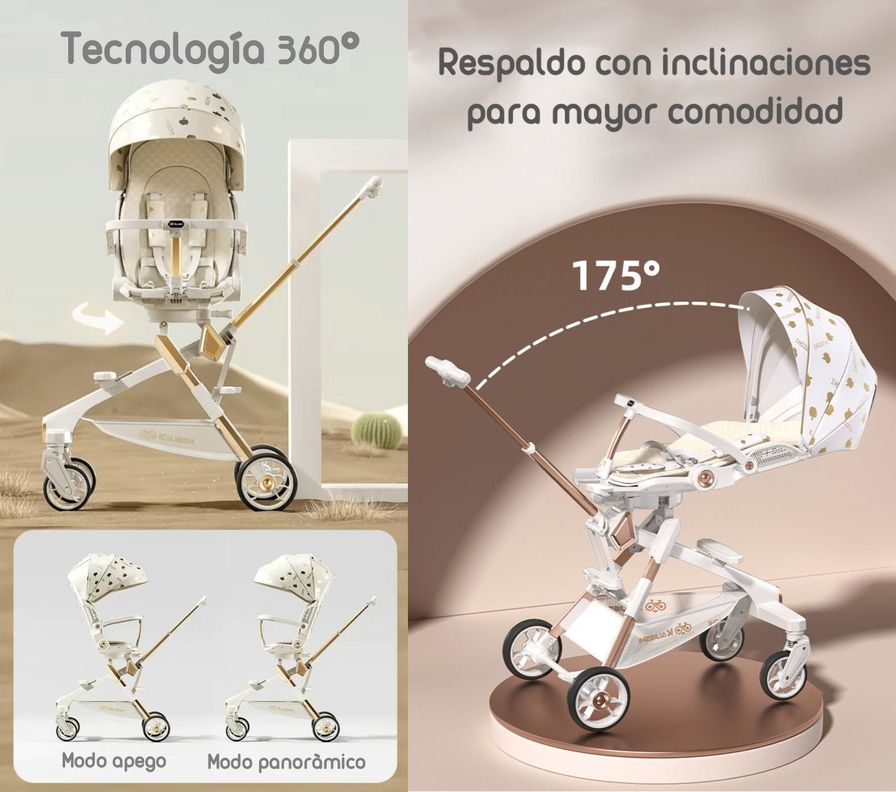 Coche De Paseo 360° Con Mesita Lubabycas Rosado-1