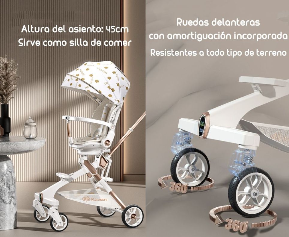 Coche De Paseo 360° Con Mesita Lubabycas Rosado-4