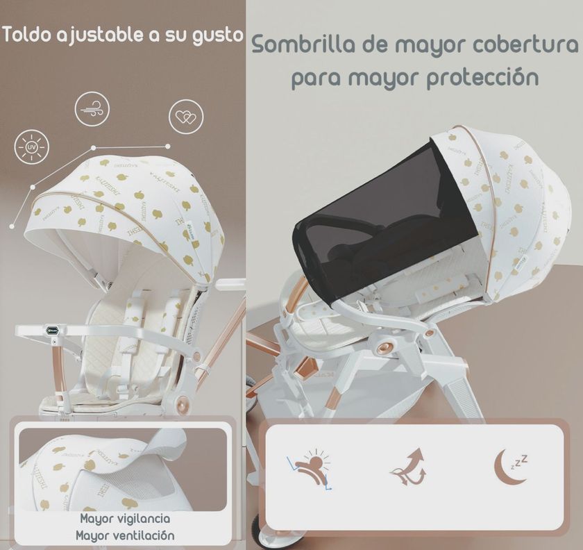 Coche De Paseo 360° Con Mesita Lubabycas Rosado-5