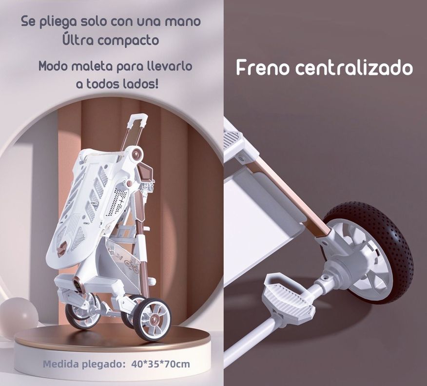 Coche De Paseo 360° Con Mesita Lubabycas Rosado-6