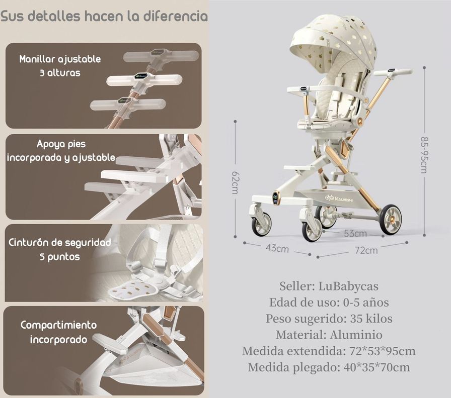 Coche De Paseo 360° Con Mesita Lubabycas Rosado-7