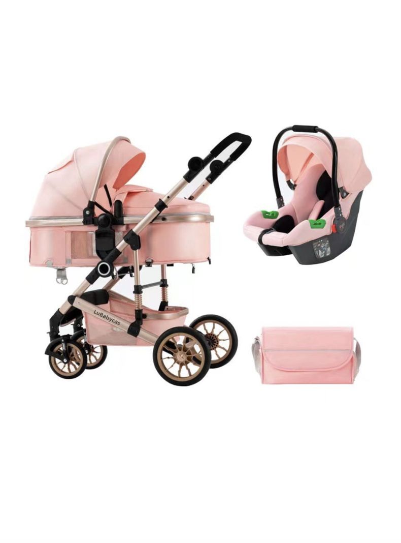 Coche Cuna Con Silla Nido y Accesorios LuBabycas Rosado-0