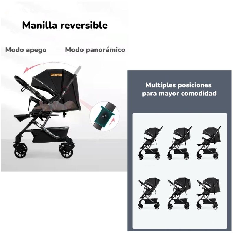 Coche De Paseo Reversible 4 Ruedas 360°Space Gris LuBabycas-2