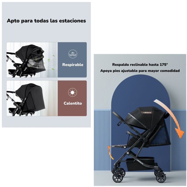 Coche De Paseo Reversible 4 Ruedas 360°Space Gris LuBabycas-4