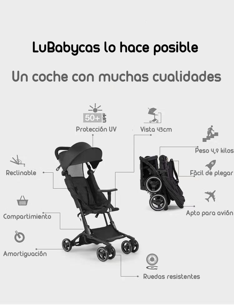 Coche De Paseo Premium Últra Compacto Lubabycas Negro-3