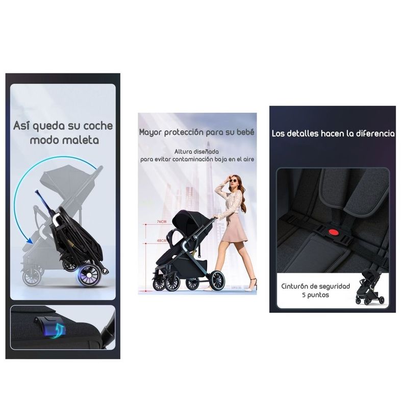 Coche De Paseo Reversible Premium Lubabycas Negro-5