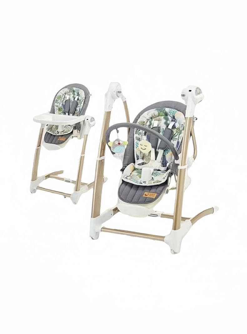 Silla De Comer Y Columpio Mecedor Lujoso Lubabycas Gris-0