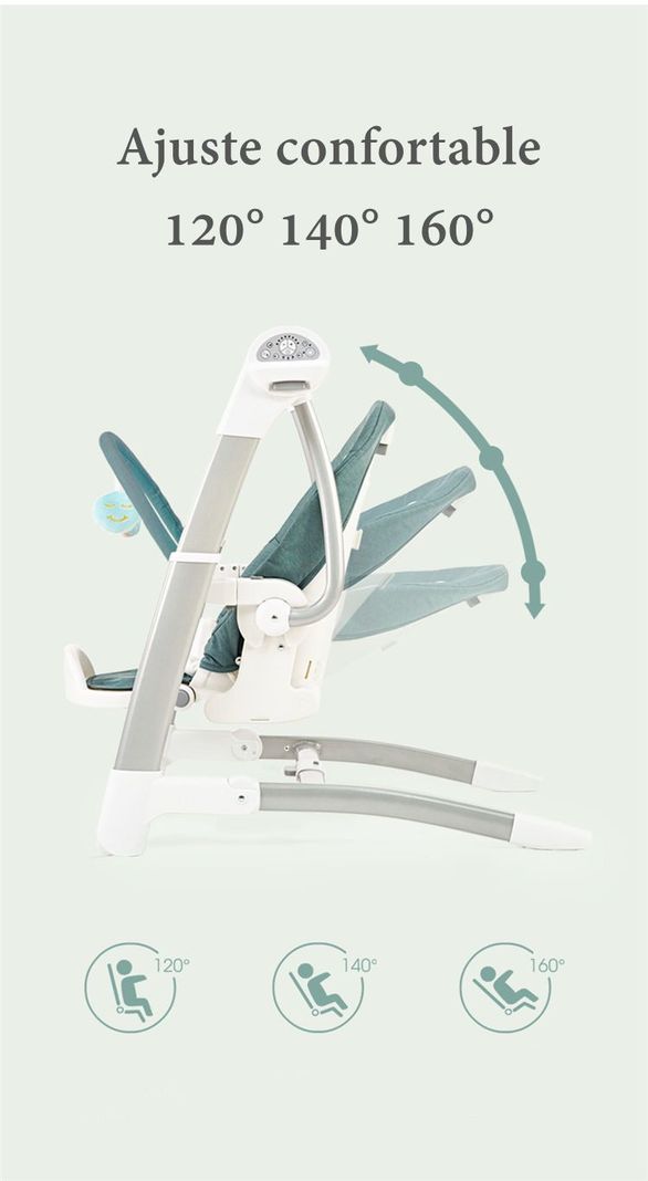 Silla De Comer Y Columpio Mecedor Lujoso Lubabycas Gris-3
