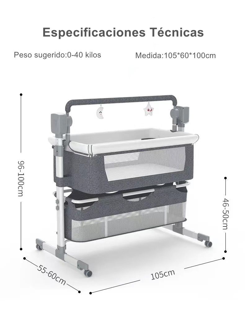 Cuna Colecho Mecedora Eléctrica Rosada Lubabycas-7