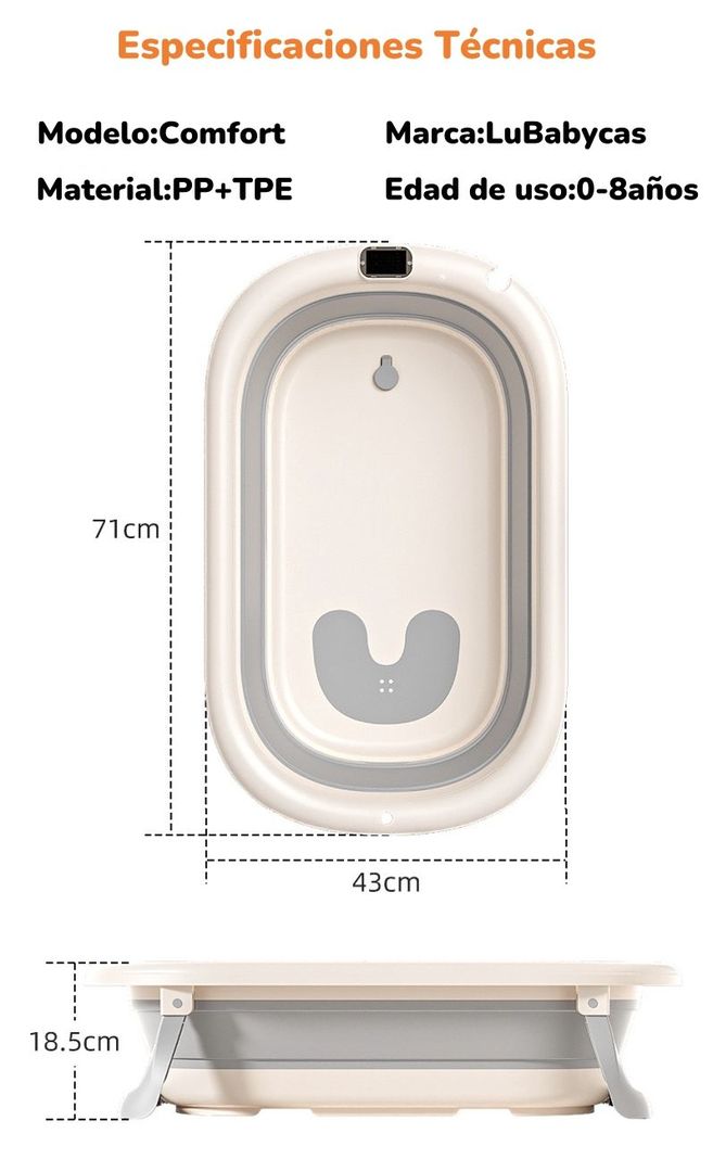 Bañera Con Respaldo De Ducha Comfort Gris LuBabycas-7