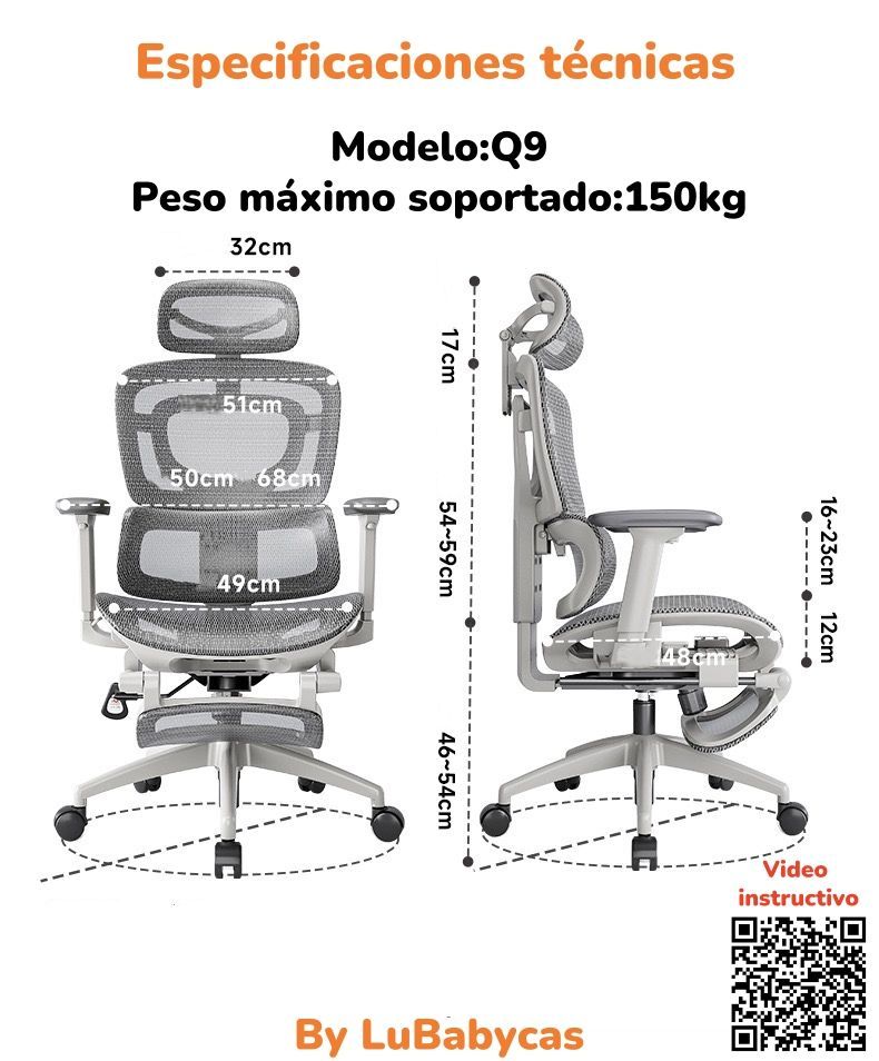 Silla De Escritorio Reclinable Reposapies Q9 By LuBabycas-7
