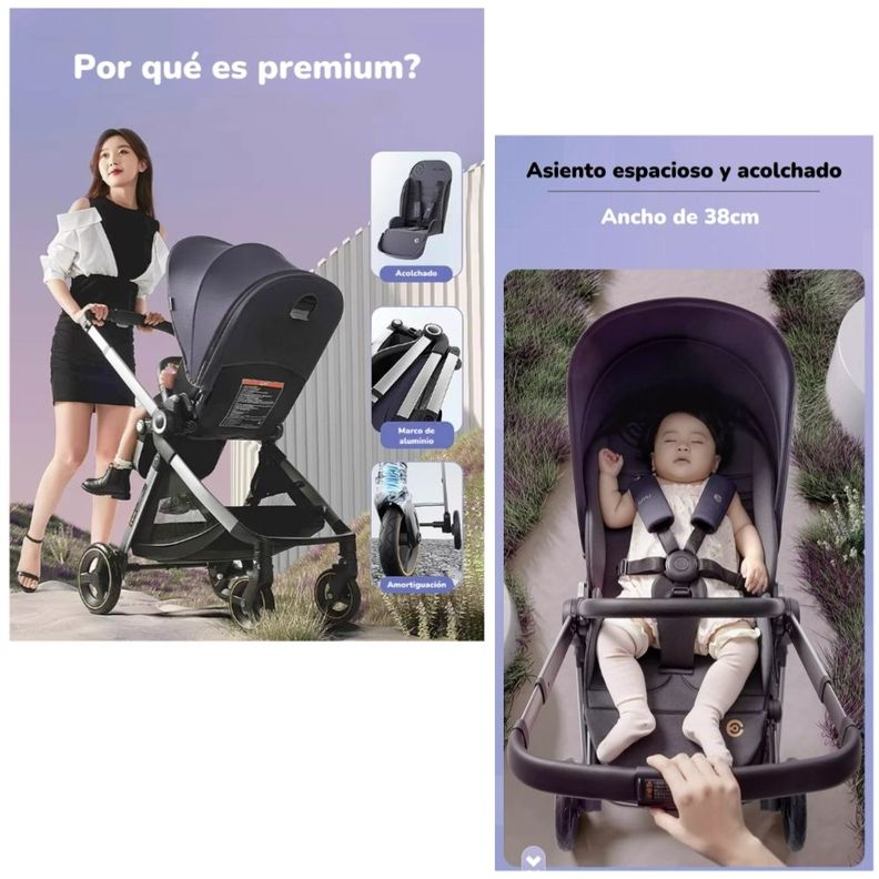 Coche De Paseo De Aluminio 2 Modos EMU Azul LuBabycas-3