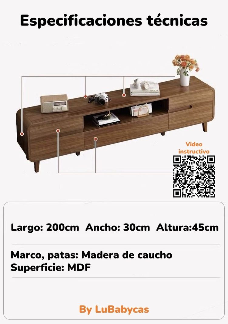 Mueble De TV Rack Madera 200cm Santiago By LuBabycas-7