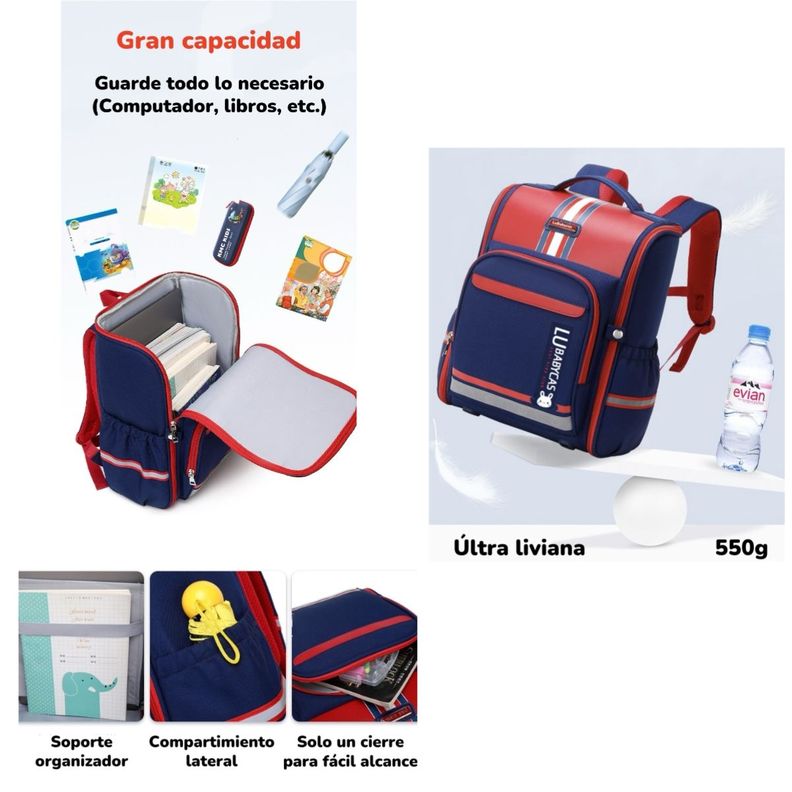 Mochila Escolar Infantil Impermeable 5S Rosada LuBabycas-6