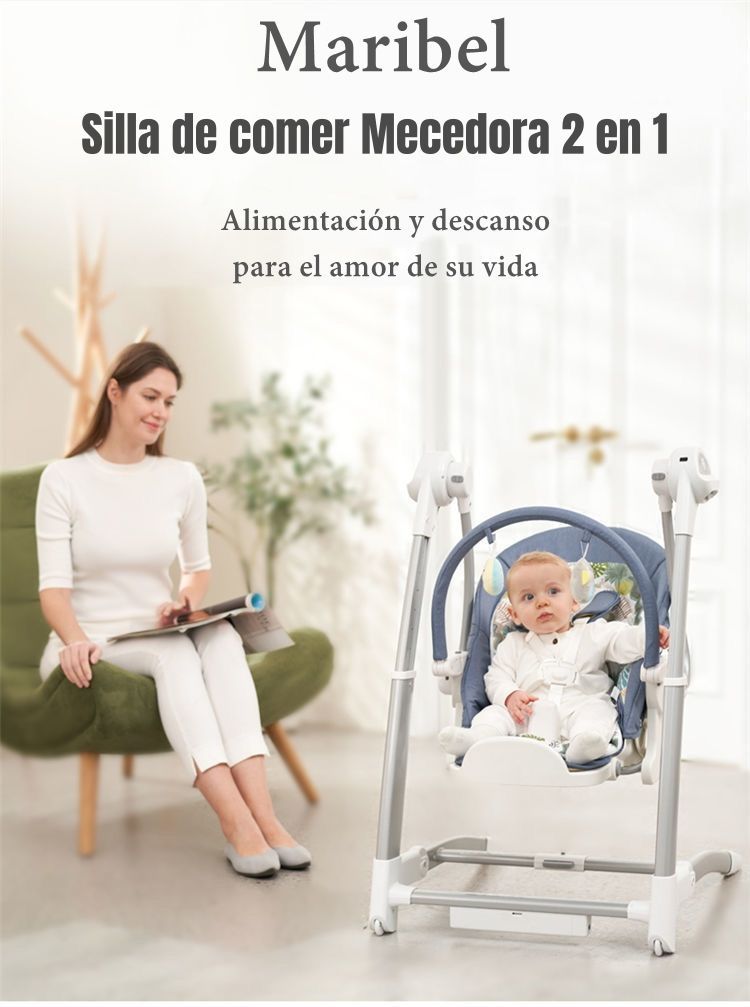 Silla De Comer Y Columpio Mecedor Lujoso Lubabycas Verde-2