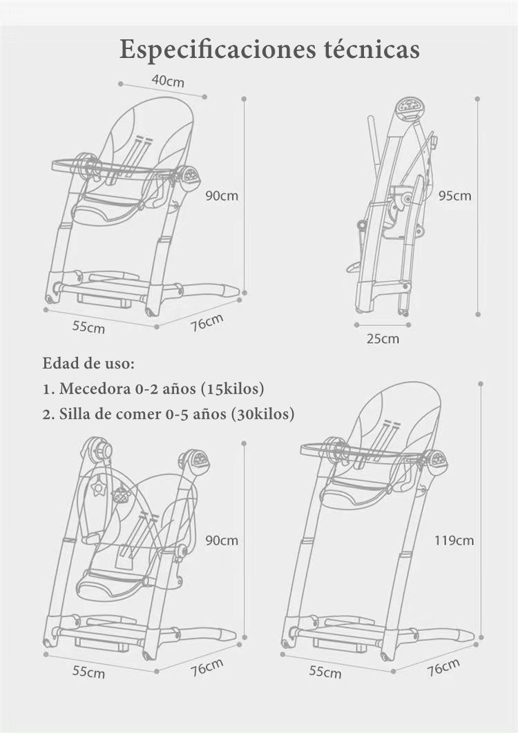 Silla De Comer Y Columpio Mecedor Lujoso Lubabycas Verde-7