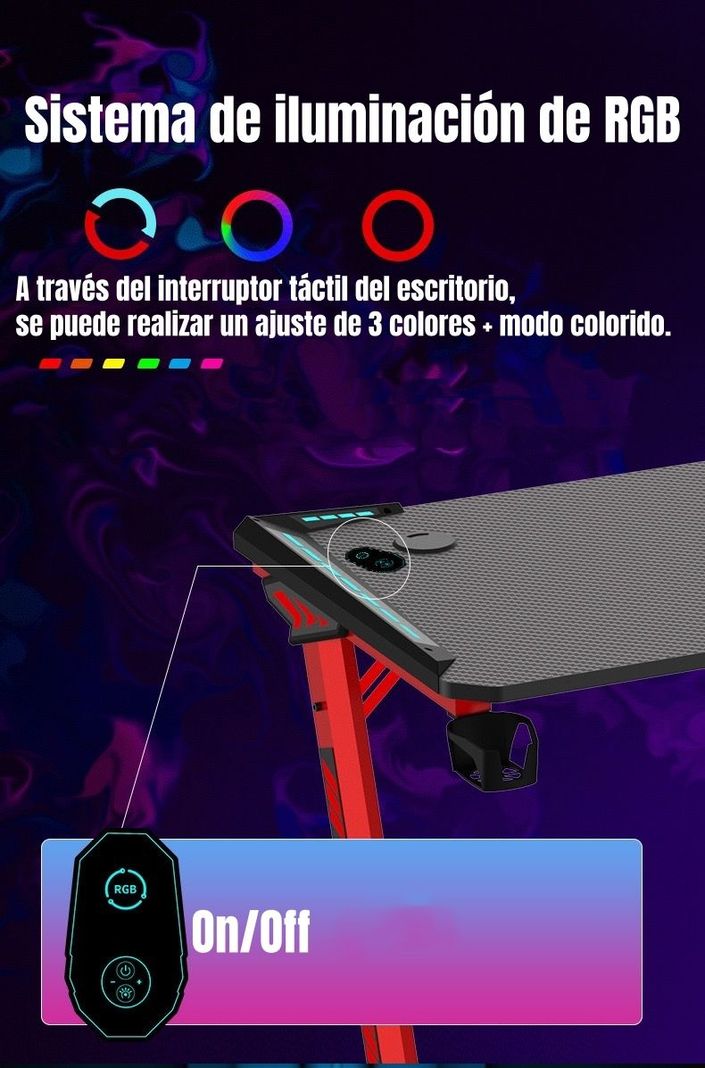 Escritorio Gamer 120x60x73cm Con Luces Negro LuBabycas-2