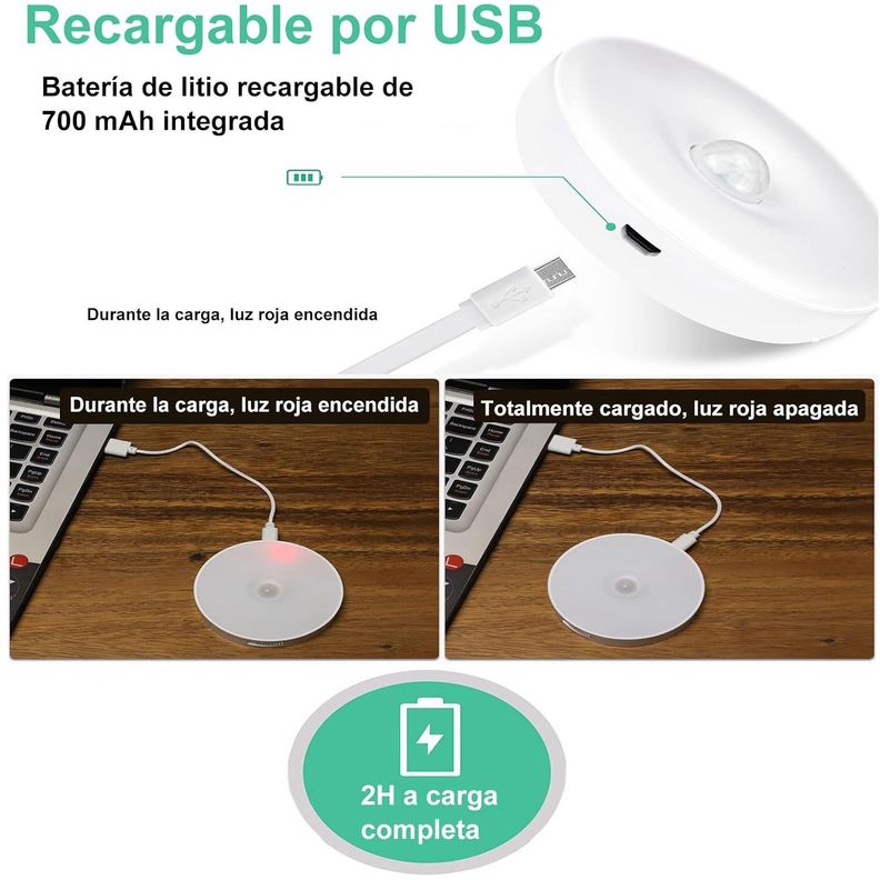  Luz Led Sensor De Movimiento Recargable Cálida Fría Inalámbrica-5