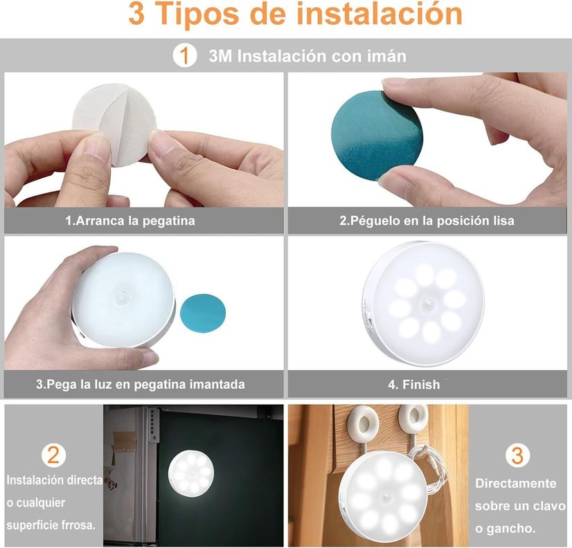  Luz Led Sensor De Movimiento Recargable Cálida Fría Inalámbrica-6