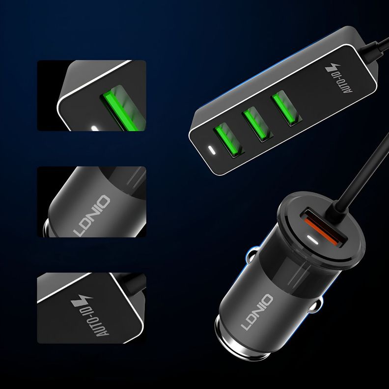 Cargador De Auto 4 Usb Múltiple Teléfono Celular Rápido 35w-3