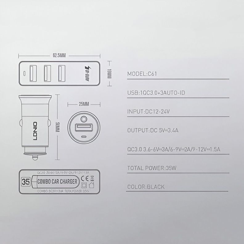 Cargador De Auto 4 Usb Múltiple Teléfono Celular Rápido 35w-5