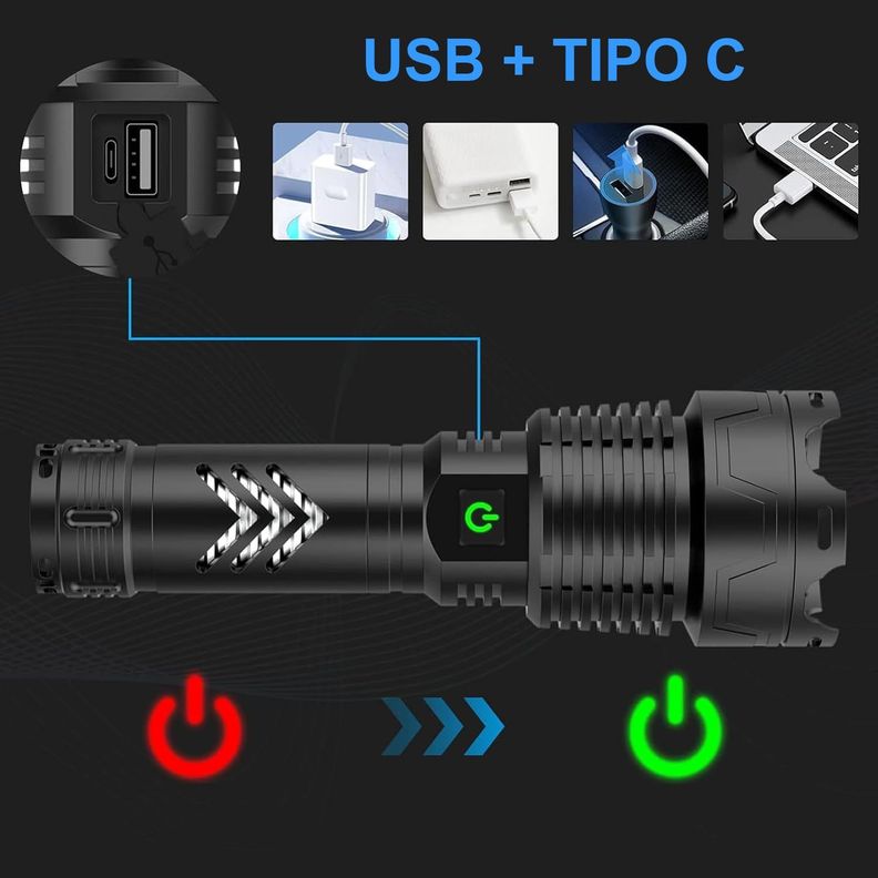 Linterna Táctica Potente Led Zoom 10000 Lm Recargable-3