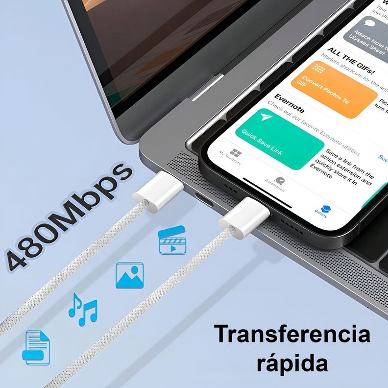 Cargador Teléfono Celular Cable Tipo C Usb-C Rápido 35w PD-5